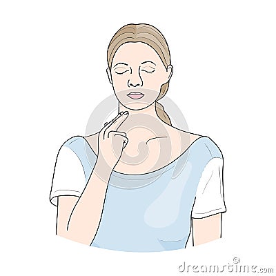 Checking Pulse over the Carotid Artery. Vector Vector Illustration