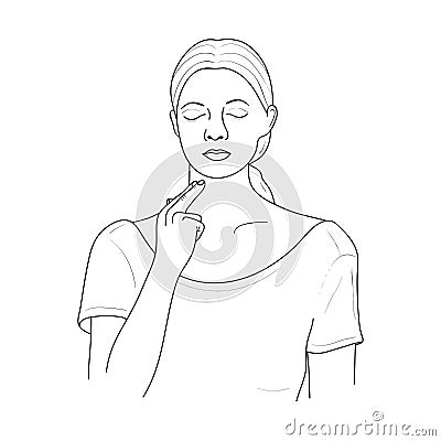 Checking Pulse over the Carotid Artery. Vector Vector Illustration