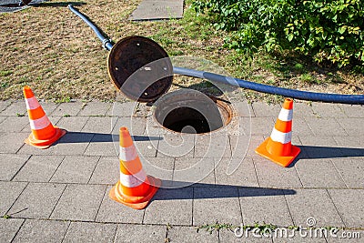 checking of sewage works Stock Photo