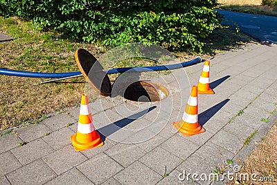 checking of sewage works Stock Photo