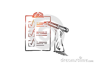 Checking to-do list, planning activities concept sketch. Hand drawn isolated vector Vector Illustration