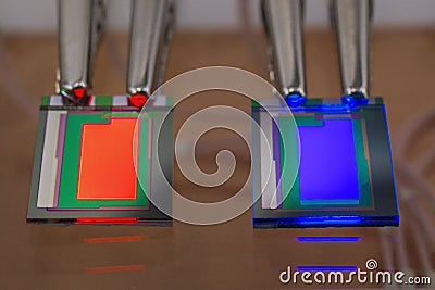 Checking turn on small RGB oled display on a probe station Stock Photo