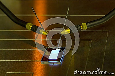Checking turn on small tiny oled display on probe station Stock Photo