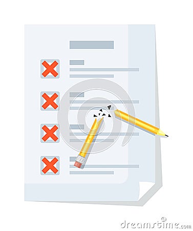 Checklist with cross mark and broken pencil isolated Vector Illustration