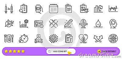 Checklist, Decreasing graph and Inspect line icons for web app. Pictogram icon. Line icons. Vector Vector Illustration