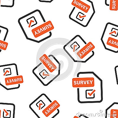 Checklist document sign icon seamless pattern background. Survey vector illustration on white isolated background. Check mark Vector Illustration