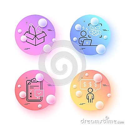 Checklist, Food donation and Employee benefits minimal line icons. For web application, printing. Vector Vector Illustration