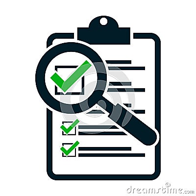 Checklist magnifying assessment. Flat design icon Vector Illustration