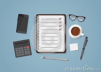 Checklist with office items Vector Illustration