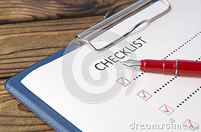 Checklist, pen fountain pen, sheet Stock Photo