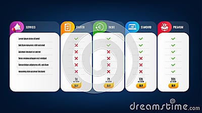 Checklist, Post package and Online statistics icons set. Exchange currency sign. Vector Vector Illustration