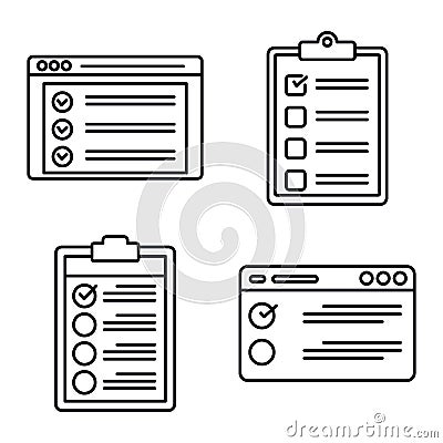 Checklist test icons set, outline style Vector Illustration