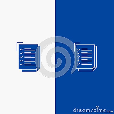Checklist, To Do List, Work Task, Notepad Line and Glyph Solid icon Blue banner Line and Glyph Solid icon Blue banner Vector Illustration