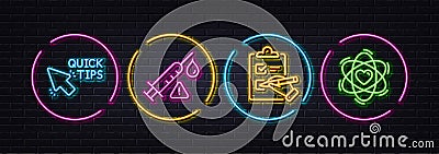 Checklist, Vaccine attention and Quick tips minimal line icons. For web application, printing Vector Vector Illustration
