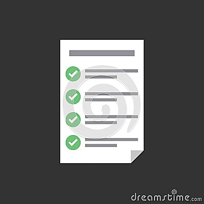 Checklist vector concept. Flat illustration of checklist icon for web or prints with green check boxes on white background Vector Illustration