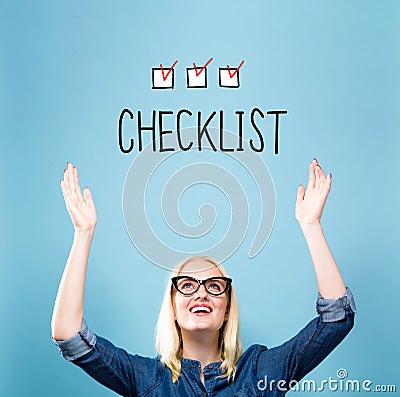 Checklist with young woman Stock Photo