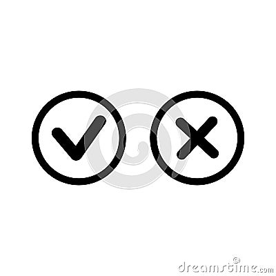 Checkmark-Check, X or Approve Deny Line Art Color Icon for Apps and Websites. Vector Illustration