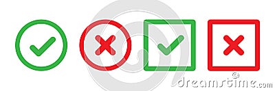 Checkmark cross on white background. Isolated vector sign symbol. Checkmark icon set. Checkmark right symbol tick sign. Flat Vector Illustration