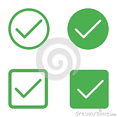 Checkmark green icon vector isolated set. Ok button Vector Illustration
