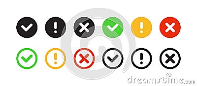 Checkmark icons set. Green check mark, cross mark icons. Vector scalable graphics Vector Illustration