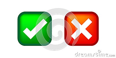 Checkmark and x or confirm and deny square icon button 3d for apps and websites symbol, icon checkmark choice, checkbox button for Vector Illustration
