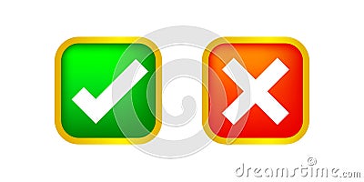 Checkmark and x or confirm and deny square icon button 3d for apps and websites symbol, icon checkmark choice, checkbox button for Vector Illustration
