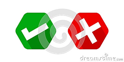 Checkmark and x or tick confirm icon, check mark choice symbol, checkbox button for choose, answer box for checklist, approval Vector Illustration