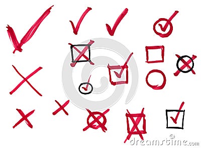 Checkmarks and cross with boxes collection Stock Photo