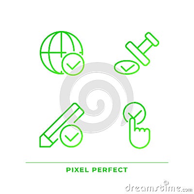 Checkmarks for data approvement pixel perfect gradient linear vector icons set Vector Illustration