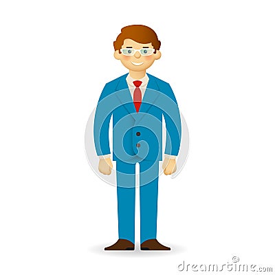 Cheeky caucasian man in business suit posing. Simple standing. Vector Illustration