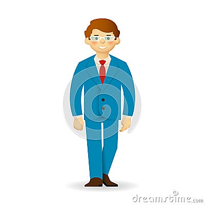 Cheeky caucasian man in business suit posing. Walking forward. Vector Illustration