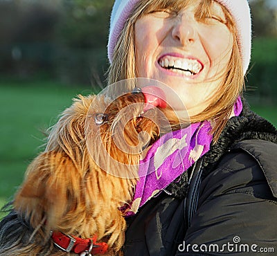 Cheeky doggy licks! Stock Photo