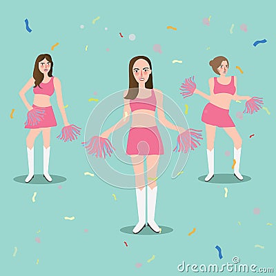 Cheer leader girl with pompoms sport beautiful young standing Vector Illustration