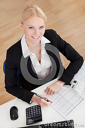 Cheerful accountant businesswoman Stock Photo