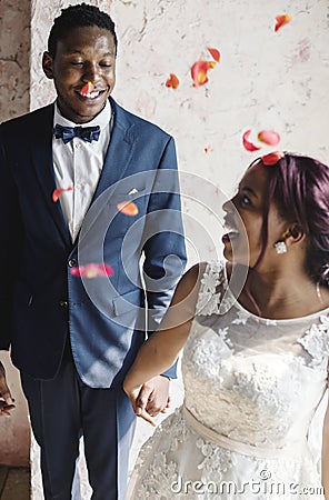 Cheerful African Descent Bride Groom Together Stock Photo