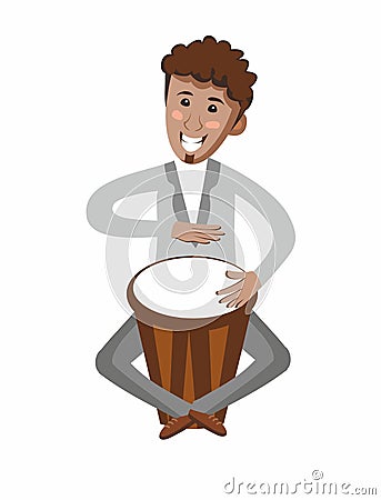 Cheerful African drummer. Vector Illustration