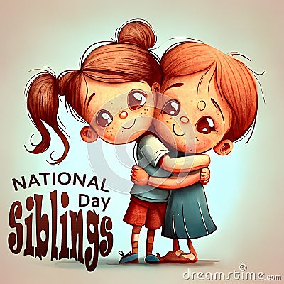 cheerful AI generated illustration celebrating National Siblings Day, depicting siblings Cartoon Illustration