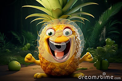 Cheerful animated pineapple with a smile on his face Stock Photo