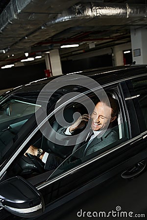 cheerful appealing man with beard and Stock Photo