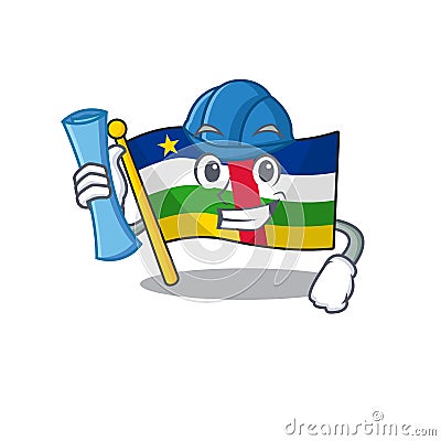 Cheerful Architect flag central african cartoon style holding blue prints Vector Illustration