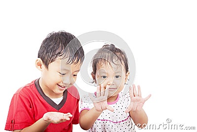 Cheerful asian siblings Stock Photo