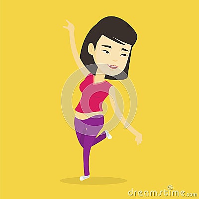 Cheerful asian woman dancer dancing. Vector Illustration