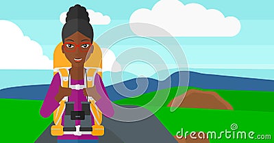 Cheerful backpacker with binoculars. Vector Illustration