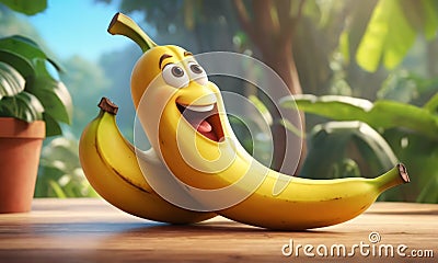 Cheerful Banana Character Lounging Stock Photo