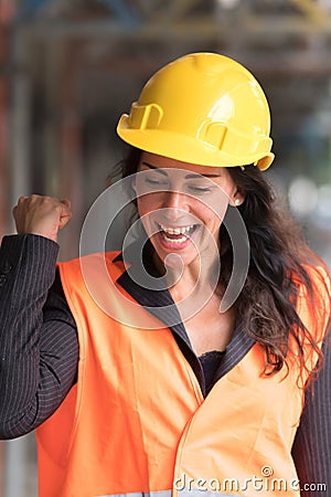 Hurrah on construction site Stock Photo