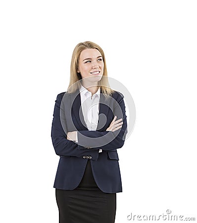 Cheerful blond businesswoman with her arms crossed Stock Photo