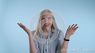 Cheerful blonde woman coming to an excellent idea Stock Photo