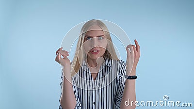 Cheerful blonde woman coming to an excellent idea Stock Photo