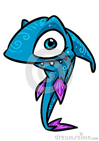 Cheerful blue fish joy shark clipart isolation cartoon illustration Cartoon Illustration