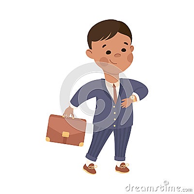 Cheerful Boy in Suit with Briefcase Depicting Businessman Profession Vector Illustration Vector Illustration
